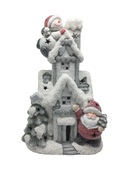 2020 Christmas santa claus laterite ceramic village houses to paint home decoration with gold powder