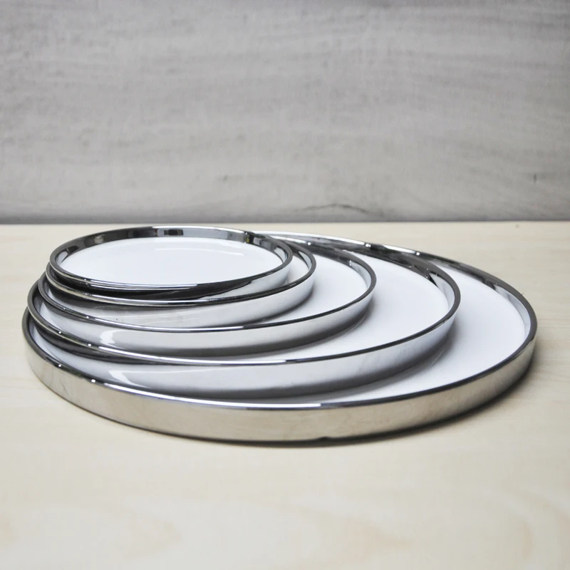 electroplated gold silver plate fruit salad dessert steak ceramic wedding dinner plates, High Quality salad dish plates