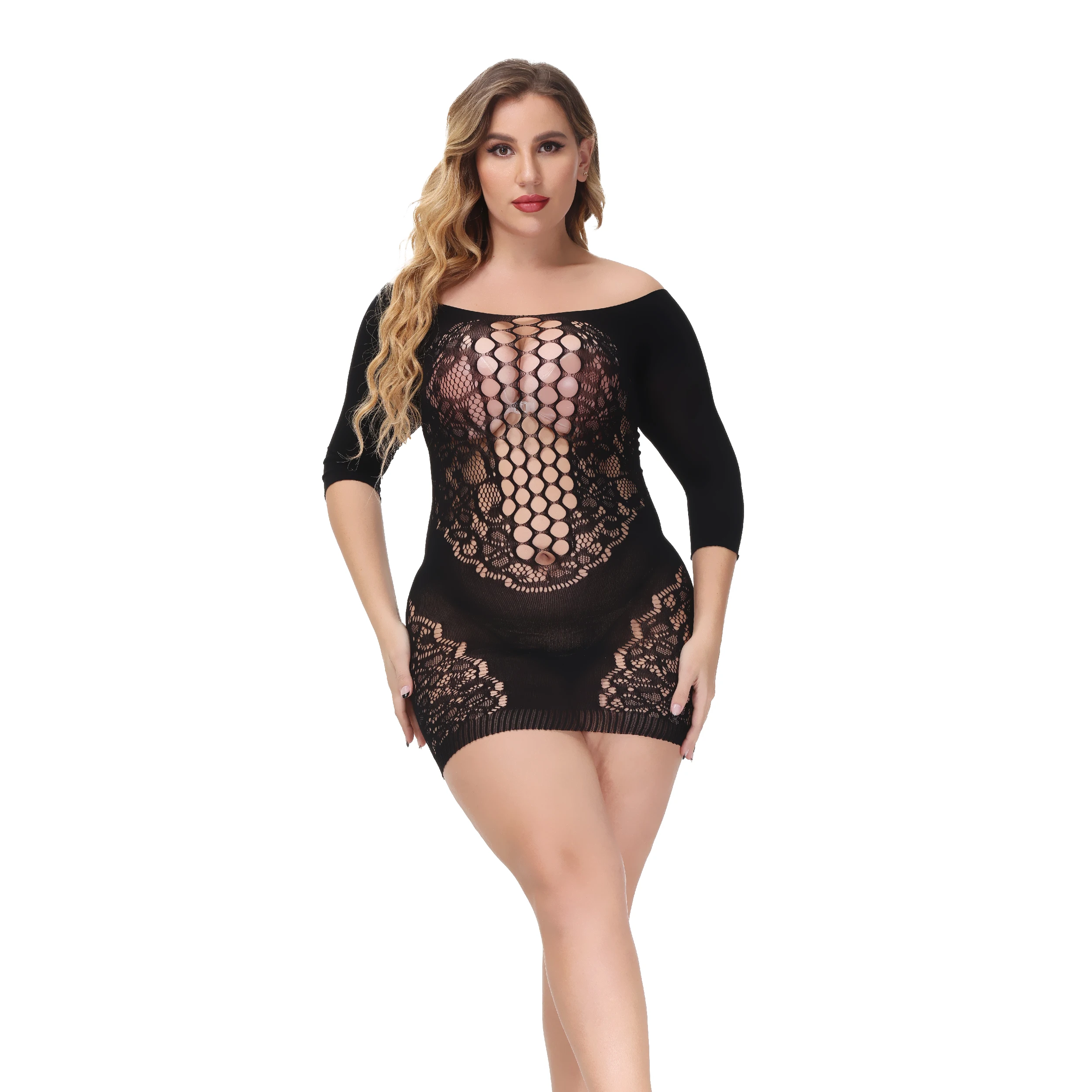 Hua Yi knitting Factory direct wholesale plus size Womens Fishnet Dress  Bodysuits hot sexy Design body stockings