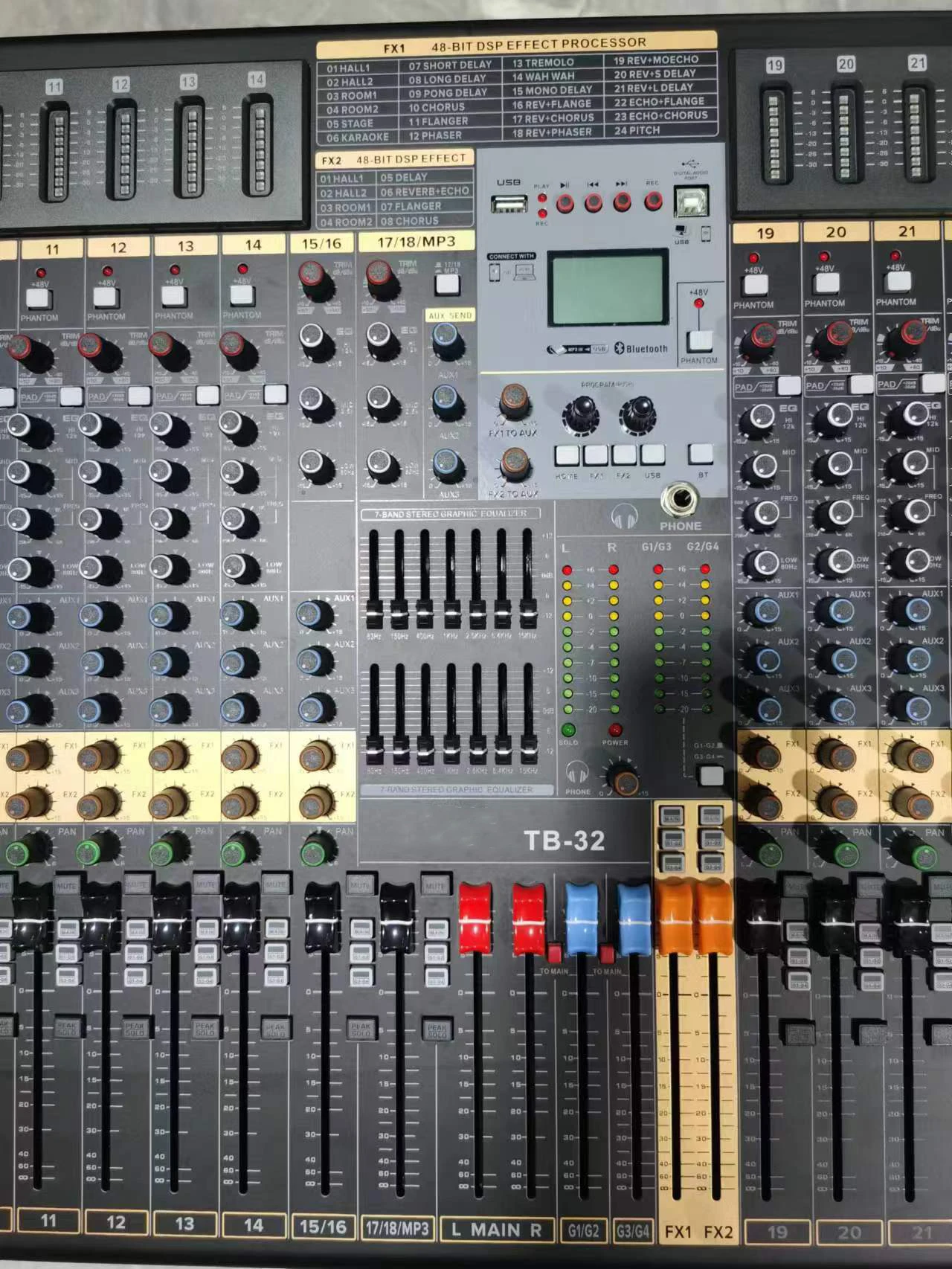 TB32 32 Channel Professional Audio Power Mixer Dual Effect Adjust Karaoke USB DJ Mixer Controller Equipment