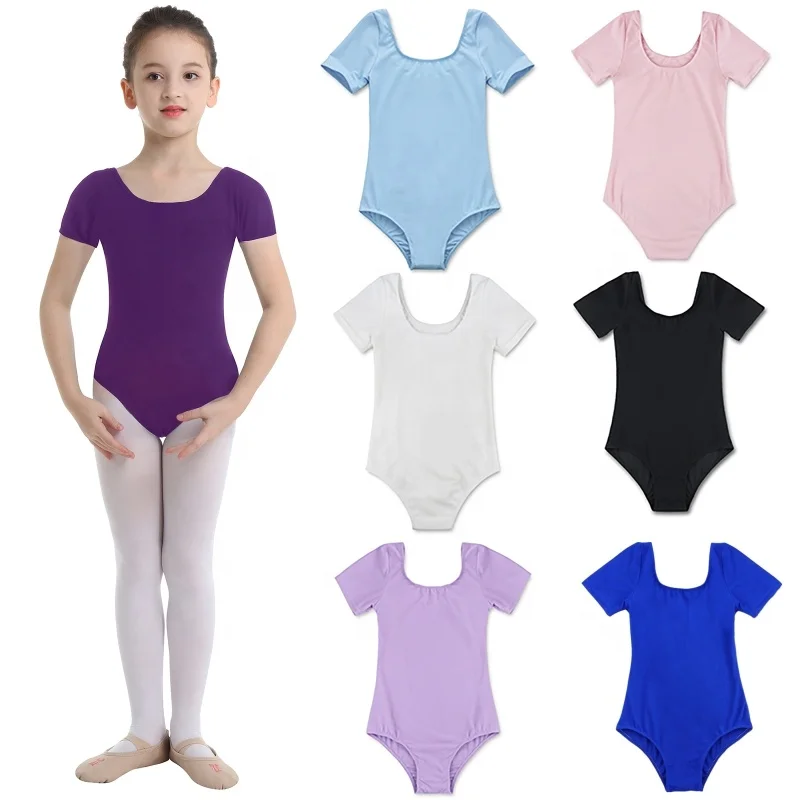 Custom Girls Short Sleeve Performance Wear Training Dance leotard Stretchy Gym Ballet Dance  Leotard