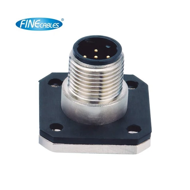 Finecables Waterproof A Code 5 Pin Panel Mount M12 Flange Connector