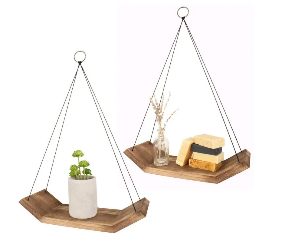 
Unique Set of 2 Mounting Handmade Display Sundries Balcony Wooden Plant Wall Shelf 