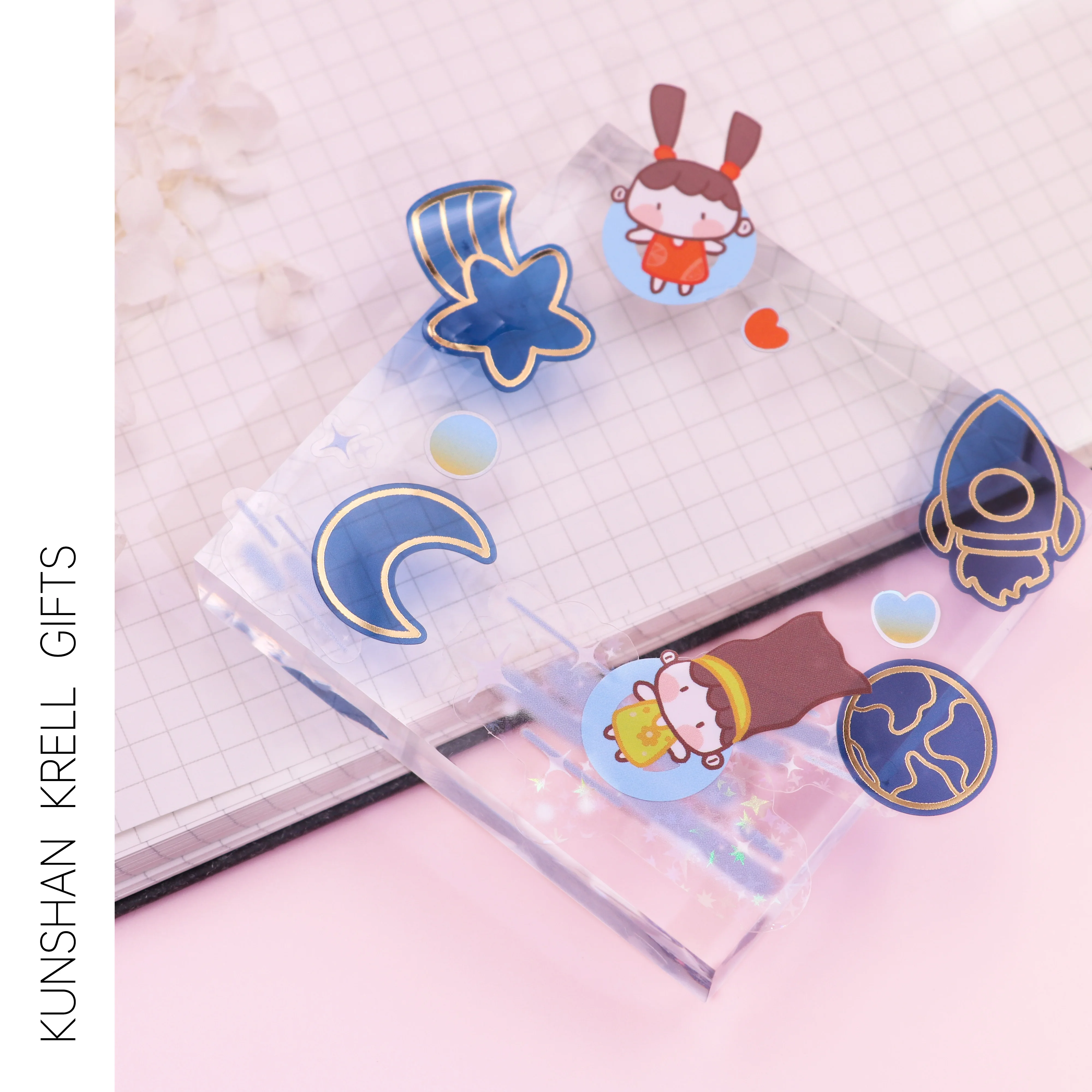 Printing hand account Wholesale Custom Cute Charm Waterproof Anime Sticker Laser Glitter Sticker