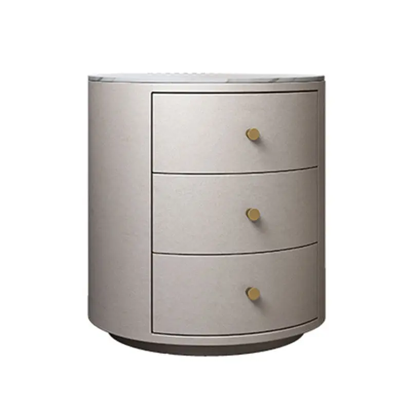 Xijiayi Luxury Smart Nightstand Phone Wireless Charger Bedside Cabinet Round Wooden Bedside Table With Led Light
