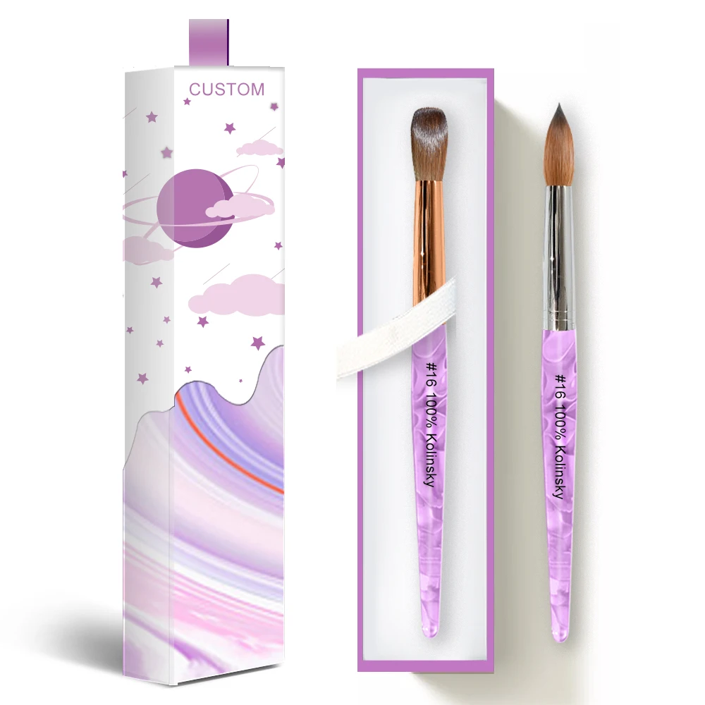 Custom Logo International size Purple Marble Handle 100% kolinsky sable nail brush Germany round kolinsky Acrylic Nail Brush 14