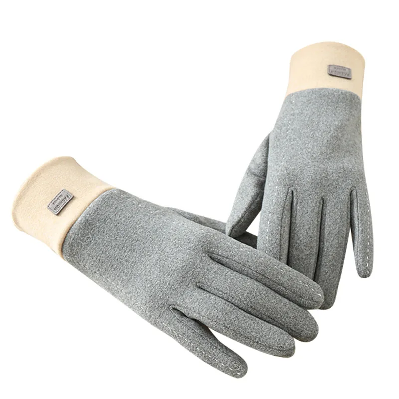 Женские зимние перчатки с флисовой подкладкой, милые теплые плюшевые плотные шерстяные перчатки для катания на лыжах для сенсорных экранов