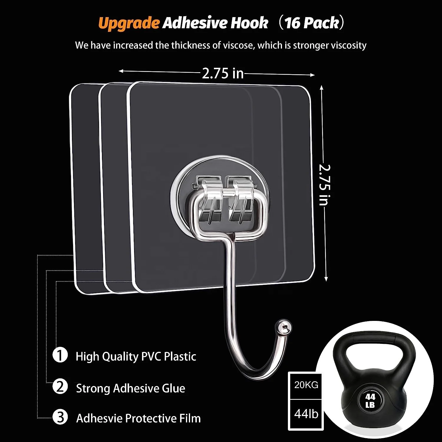 Rustproof And Waterproof Single Strong Adhesive Wall Hook Removable Plastic Adhesive Square Wall Hook