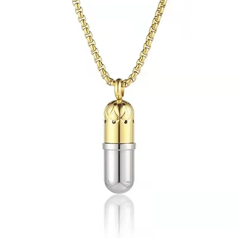 Capsule perfume bottle necklace for men niche design titanium steel pendant fragrance perfume essential oil non tarnish necklace