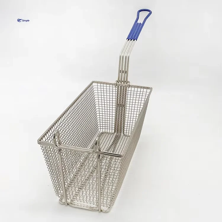 Factory Hot Sale Metal Food Basket Kitchen Accessories Rectangle Wire Mesh Deep Fat Kitchen Stainless Steel  Fryer Basket