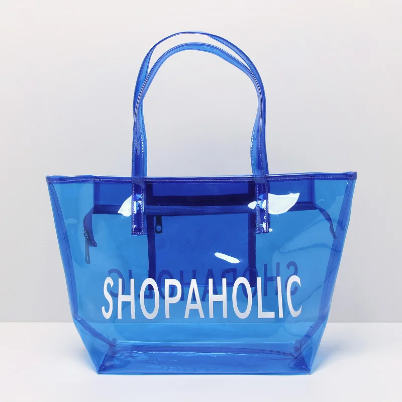 Custom Logo Waterproof Clear Jelly Summer Beach Bag Ladies Candy Color Transparent PVC Tote Bag