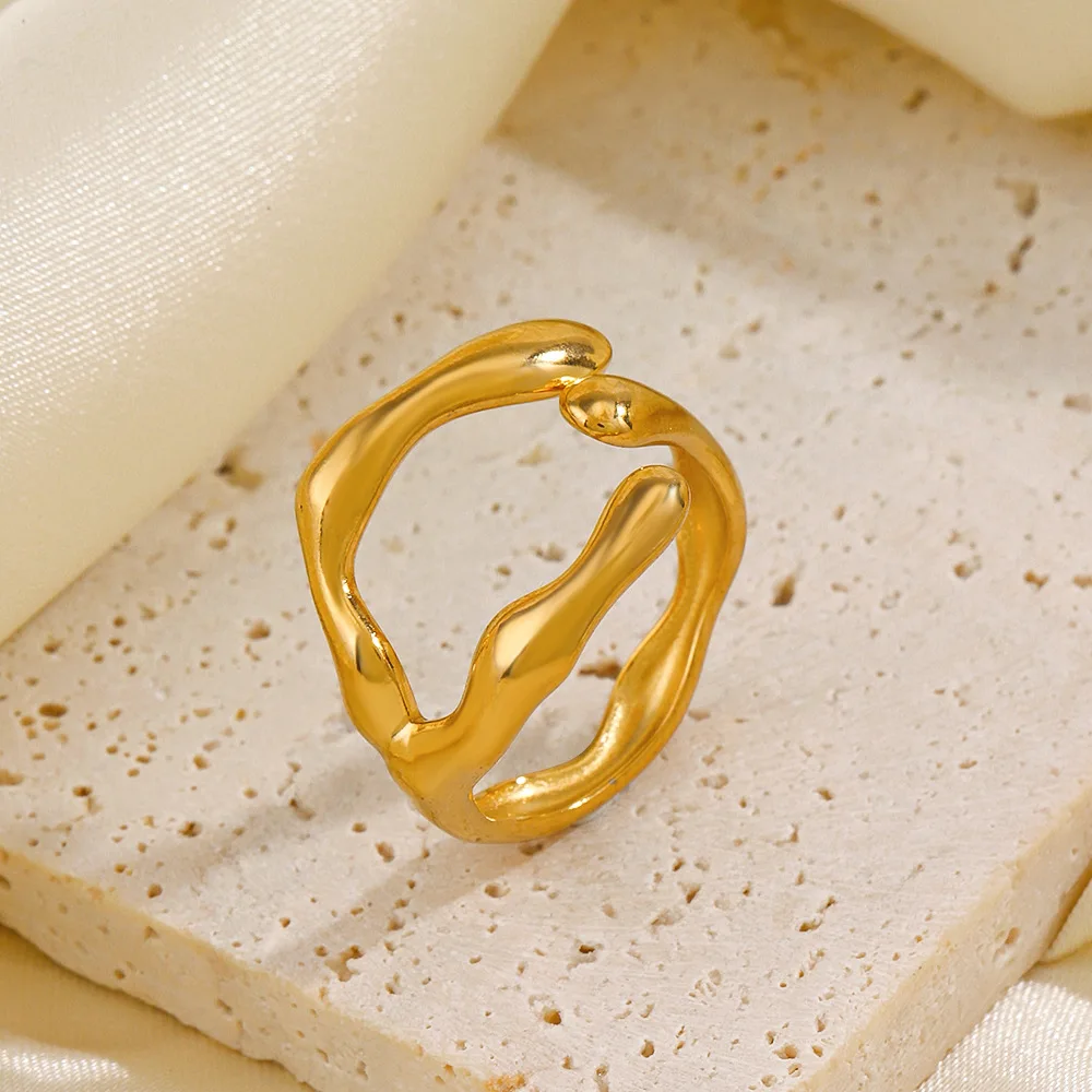 Fashion Irregular Special-Shaped Stainless Steel Ring 18K Gold Plated Open Adjustable Delicate Ring For Women