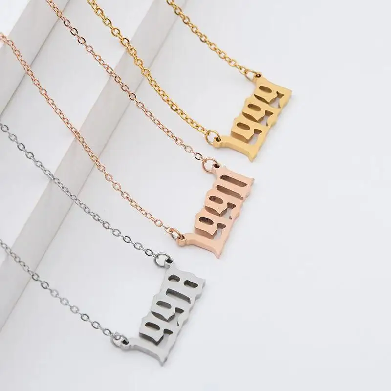  Оптовая торговля из нержавеющей стали 18k Позолоченные ювелирные изделия год рождения номер кулон ожерелье для