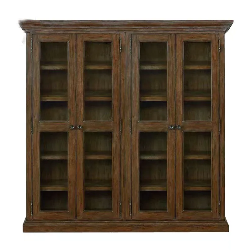 American country retro simple study with glass door solid wood display bookcase