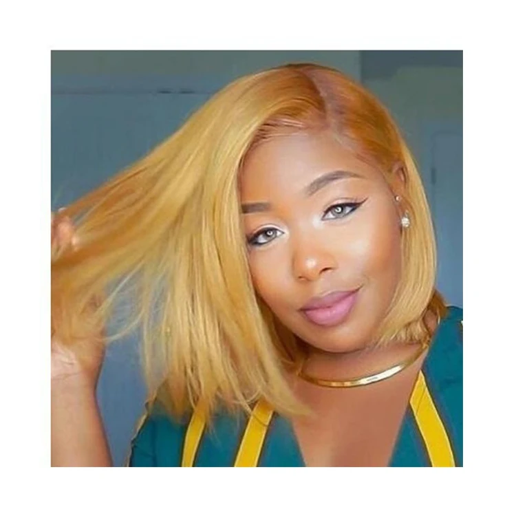 2022 New Female Blonde Side Biased Bob Short Straight Chemical Fiber Hair Realistic Wig
