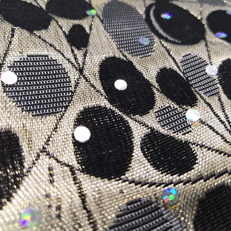 Black Gold Brocade Fabric with Shiny sequins for home Upholster