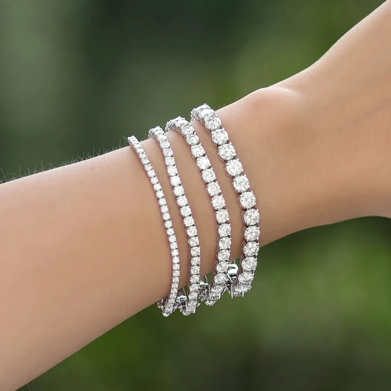 lowest to $30 price fine jewelry wholesale custom S925 sterling silver 2mm 3mm 4mm 5mm 6mm stone bracelet moissante tennis chain