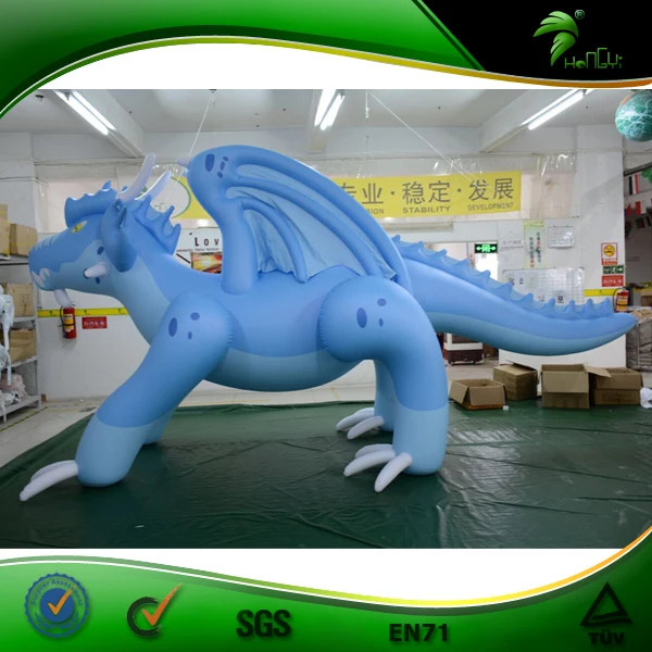 Hongyi Toys Vivid Inflatable Cartoon Toy Animals for Party Inflatable Blue Dragon for Playing Riding