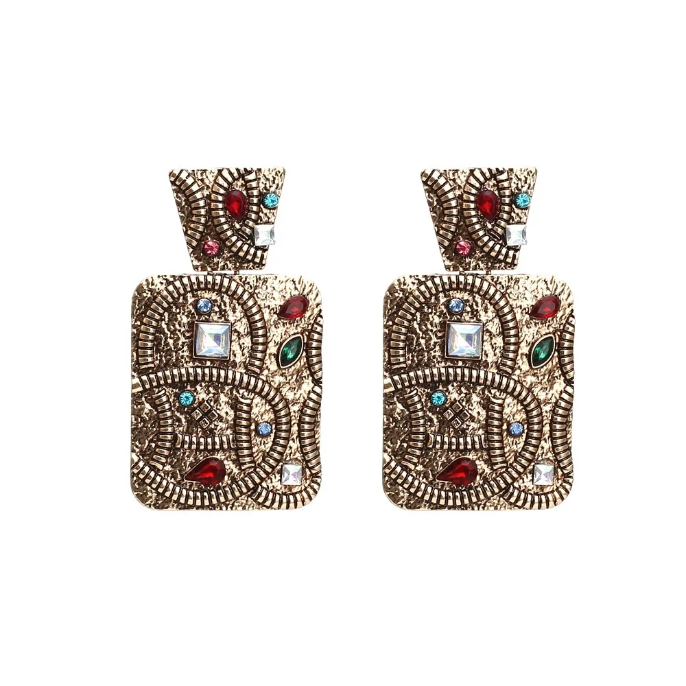 
ZA vintage metal square cluster diamond palace earrings women 