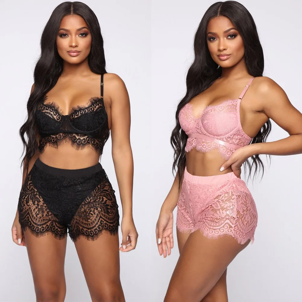 
Amason Ebay hot style pure color lace top and bottom women underwear 