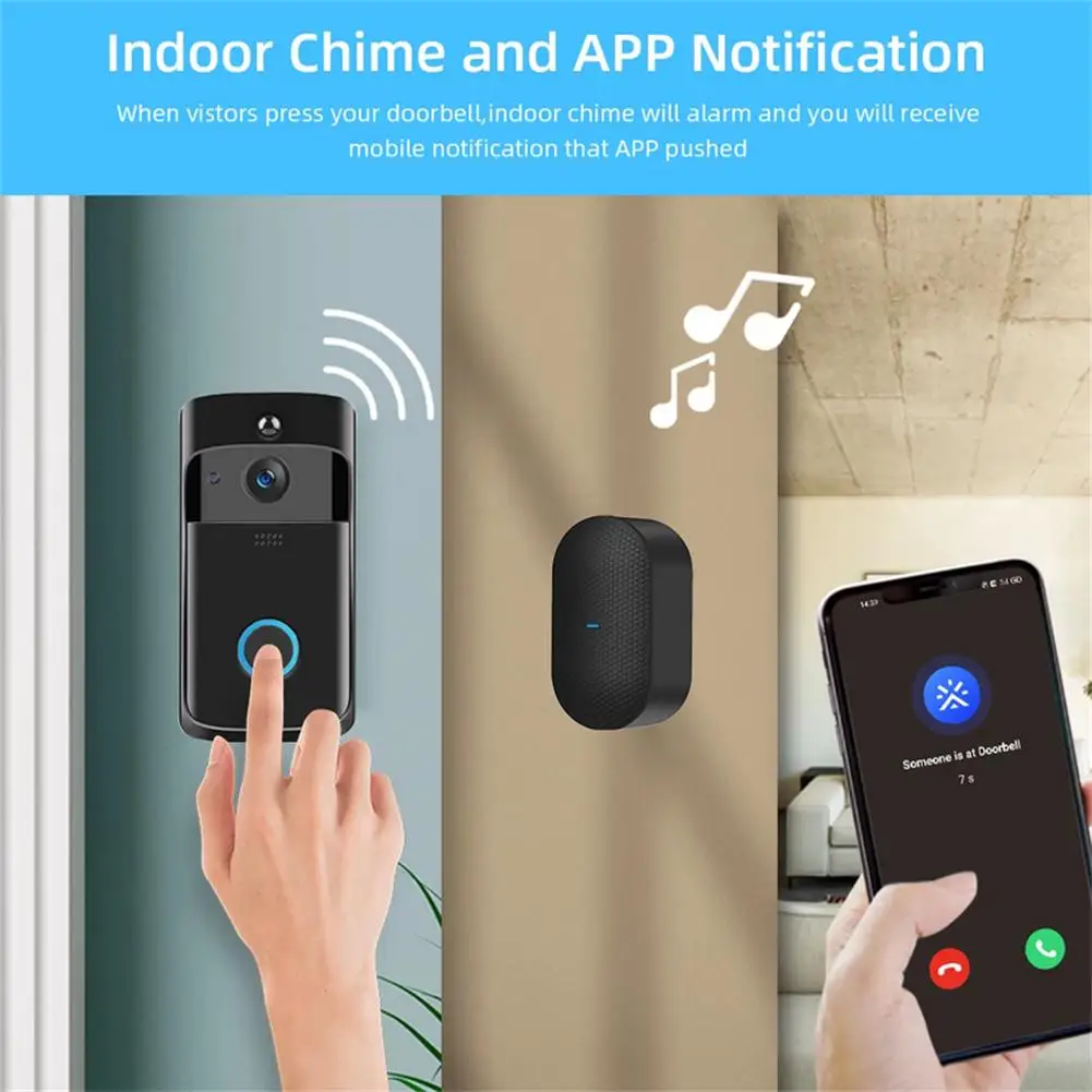 JW159 V5 Video Doorbell Smart Wireless WiFi Security Door Bell Camera Visual Recording Monitor Night Vision Intercom Door Phone