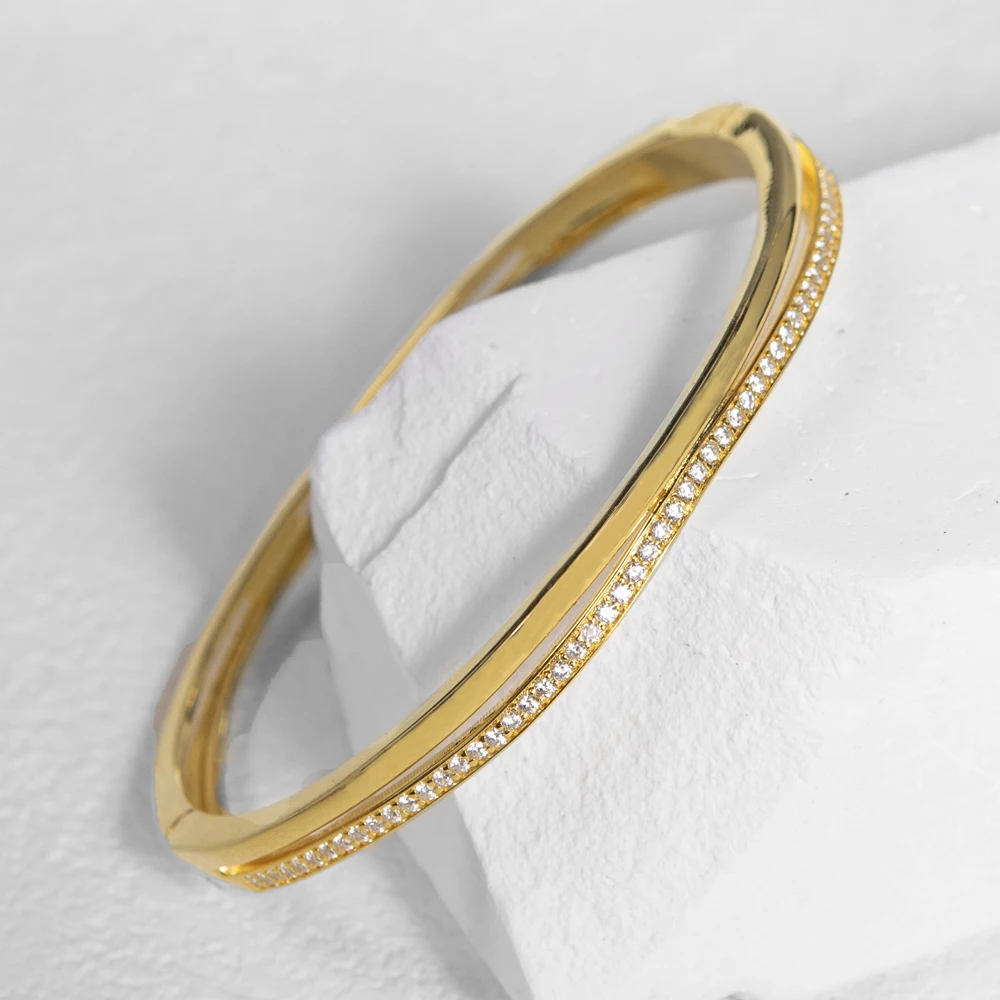 Carline 925 sterling silver custom 18k gold plated bilayer irregularity zircon gold bracelet jewelry for women girls