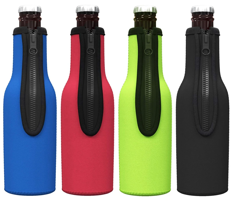 Custom Neoprene Beer Bottle Cooler Bag with Zipper Slim Can Koozy 12 oz Sublimation Blanks Insulator Glass Bottle Holder Sleeve