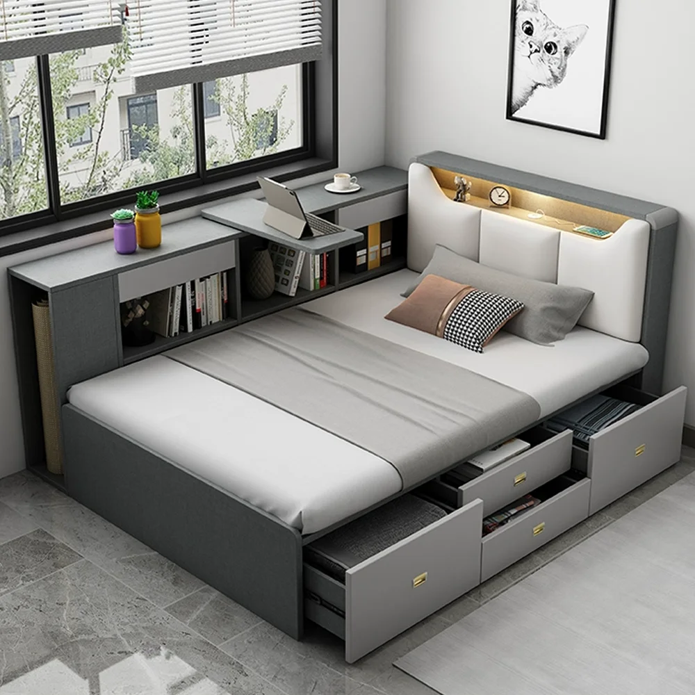 Modern Space Saving Furniture Bedroom Functional Storage Single Double Storage Children Twin Beds