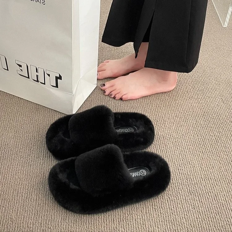 2024 New Style Soft Comfortable Indoor Home Fluffy Fuzzy Slippers Open Toe Slippers