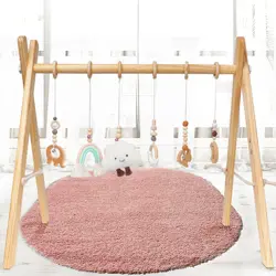 6 IN 1 Activity Easy to Assemble Wooden Baby Play Gym Toys Foldable Frame Hanging Bar,Toddler Activity Center with Pull Ring