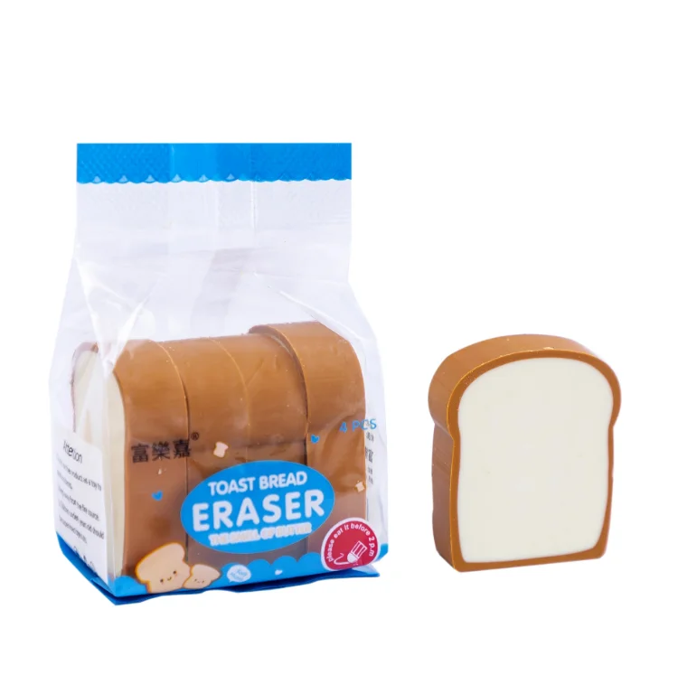 4pcs/bag Cute Bread Slice Eraser Toast Bread Eraser Students Stationery Kids Gifts School Office Correction Supplies eraser