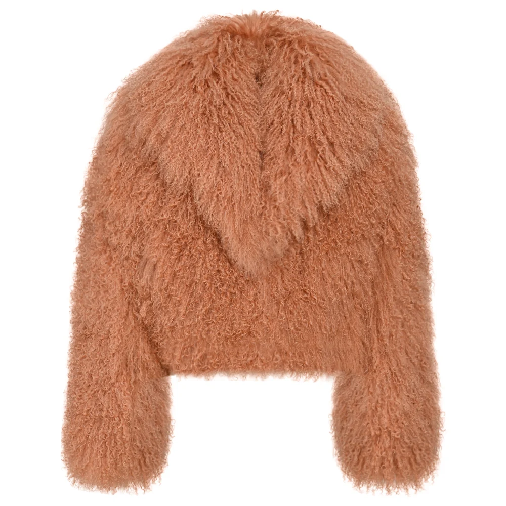 Fashion Fluffy Custom Color Thick Warm Natural Sheep  Fur Jacket Ladies Wholesale Winter Women Cropped Real Mongolian Fur Coat