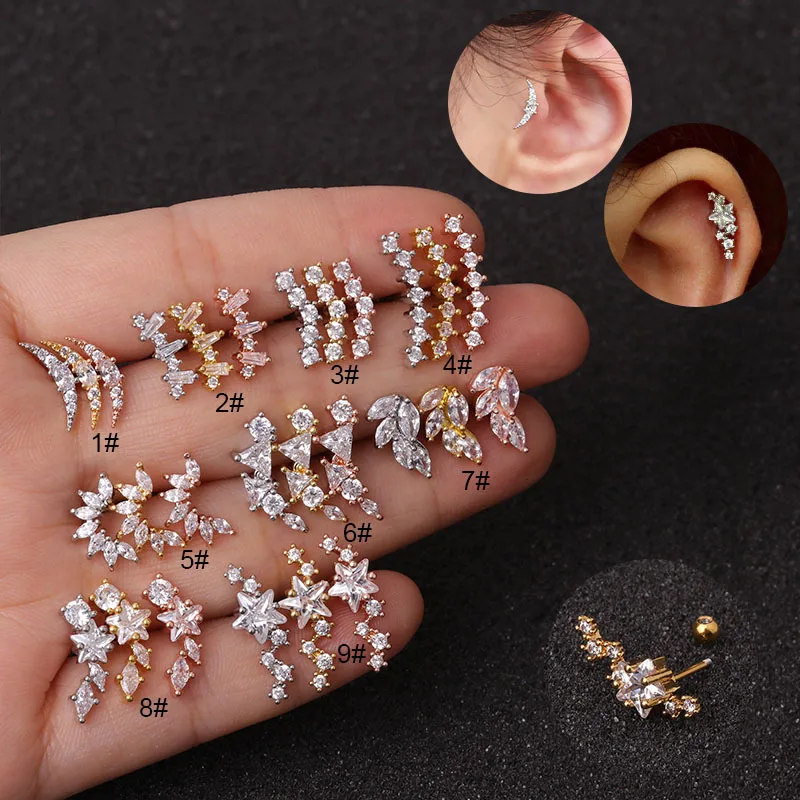 
White Yellow Rose Gold Stainless Steel Ear Piercing Jewelry Cartilage Helix Tragus Rook Lobe Screw Back Stud Earring 