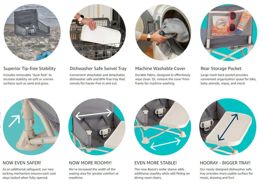 Portable Foldable Toddler Dining Booster Seat Baby Feeding Dining Chair with Tray and Bag for Outdoor and Bedroom Use