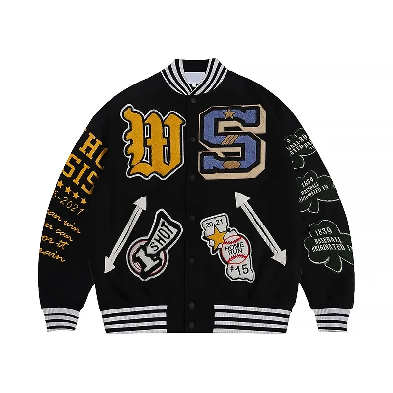 Streetwear Patches Fleece Letterman Jacket For Men Manufacturers Custom Embroidery Patches Baseball Unisex Bomber Varsity Jacket