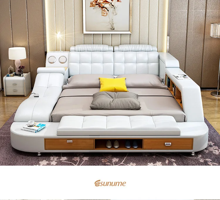King Size Massage Modern Fabric Leather with Storage Safe Bedroom Setting Smart Sex Bed