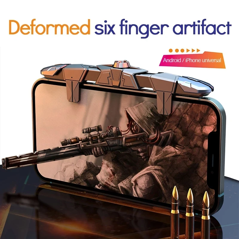 G15 Mobile Phone Gaming Trigger 6 Fingers PUBG Controller Gamepad Button Sensitive Shoot And Aim Controller For IPhone Android