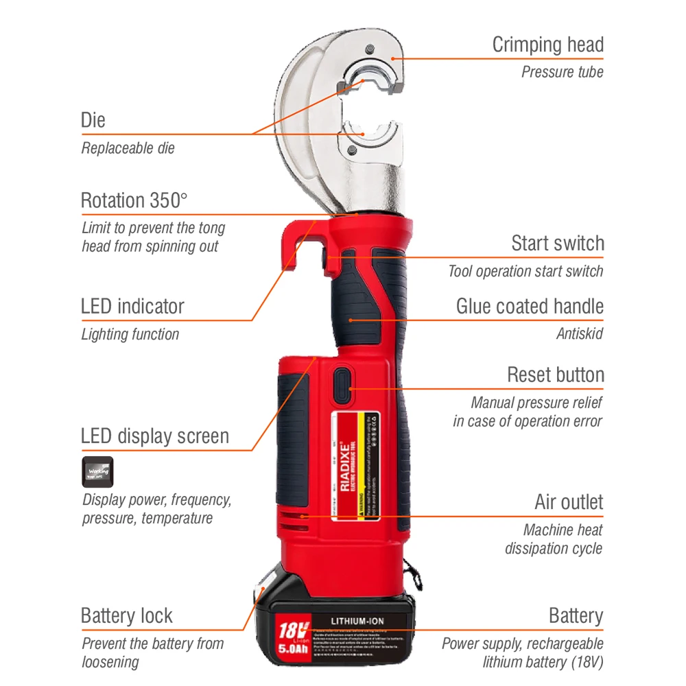 Riadixe GES-300B  Battery Powered Hydraulic Cable Electric Hydraulic Wire Cable Crimping Tool Electric Cable Lug Crimping Tool