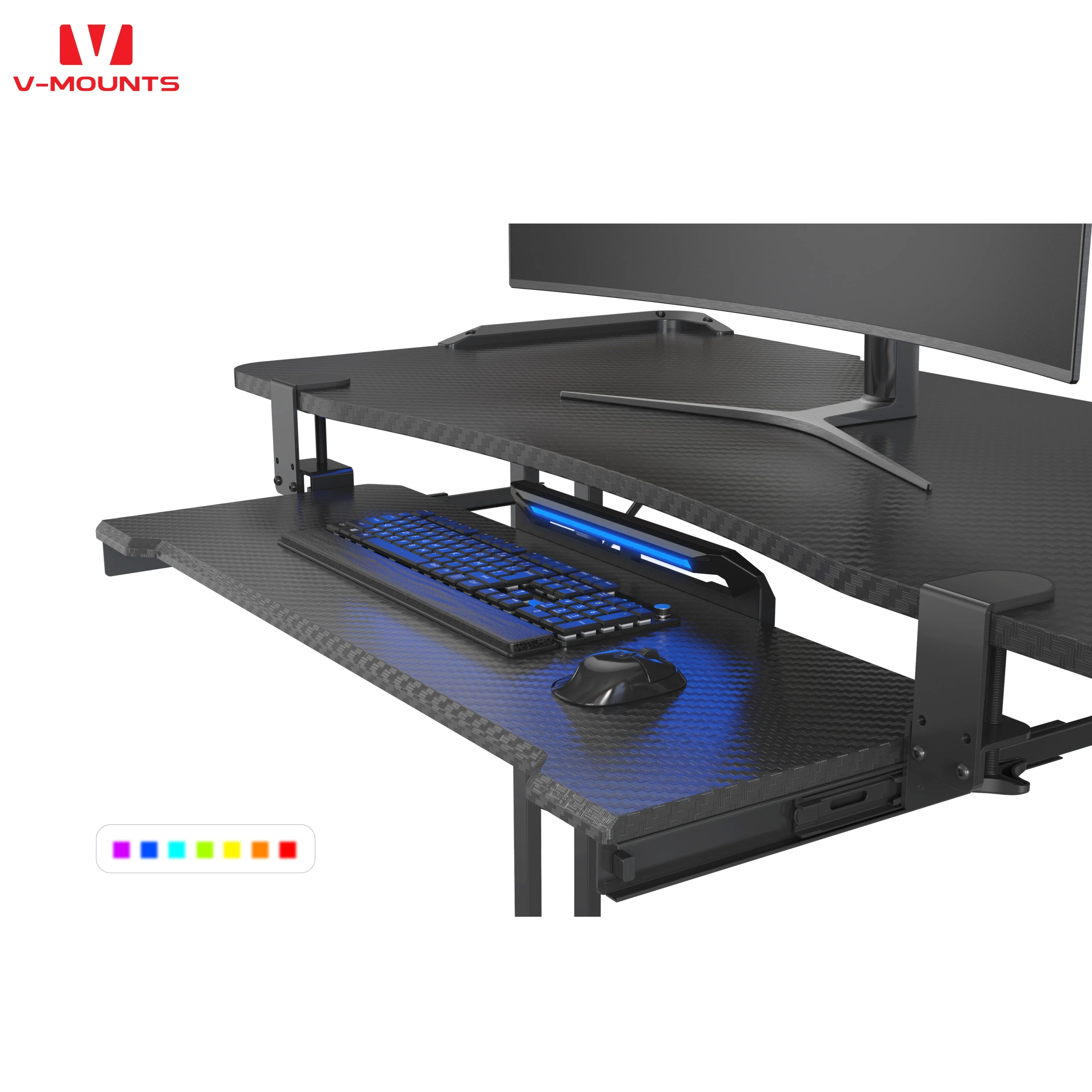 V-mounts Modern Home Office Furniture Manual Stretch Keyboard Tray with RGB Light Iron and Steel for School and Bedroom Use