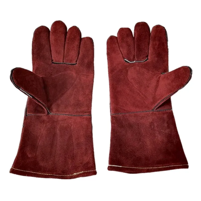 BBQ Accessories Free Gift Brown Leather Grill Gloves Oven Mitts
