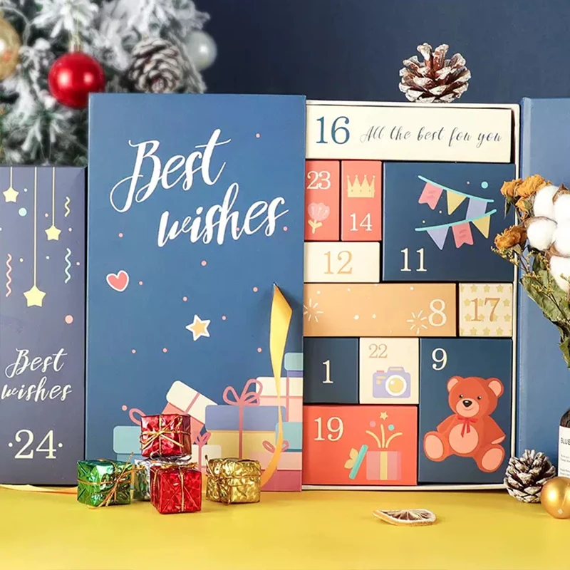 Custom Design Empty Candle Candy Packaging 24 Days christmas advent calendar gift box