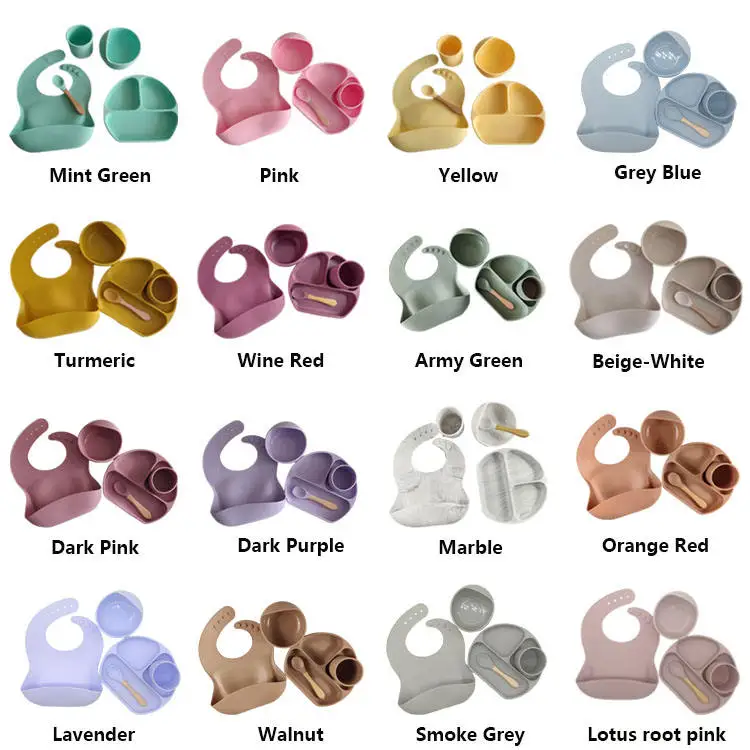 100% Food Grade Silicone Plate New Product Ideas Silicone Baby Bibs With Healthy Feeding Spoon