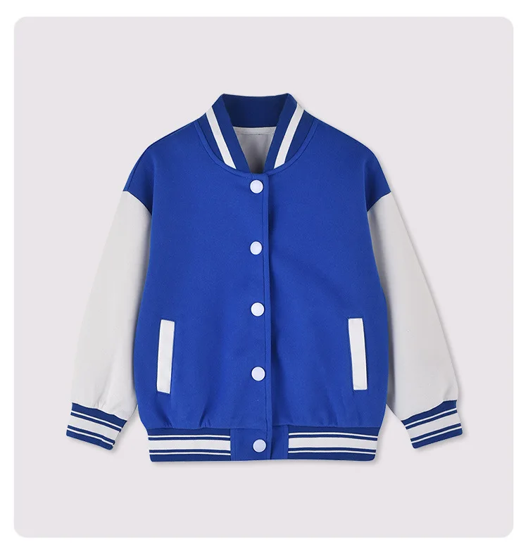 custom OEM unisex kids baseball jacket School Varsity Uniform Casual Sweatshirt Solid Color Girls Sweater Jacket Baseball