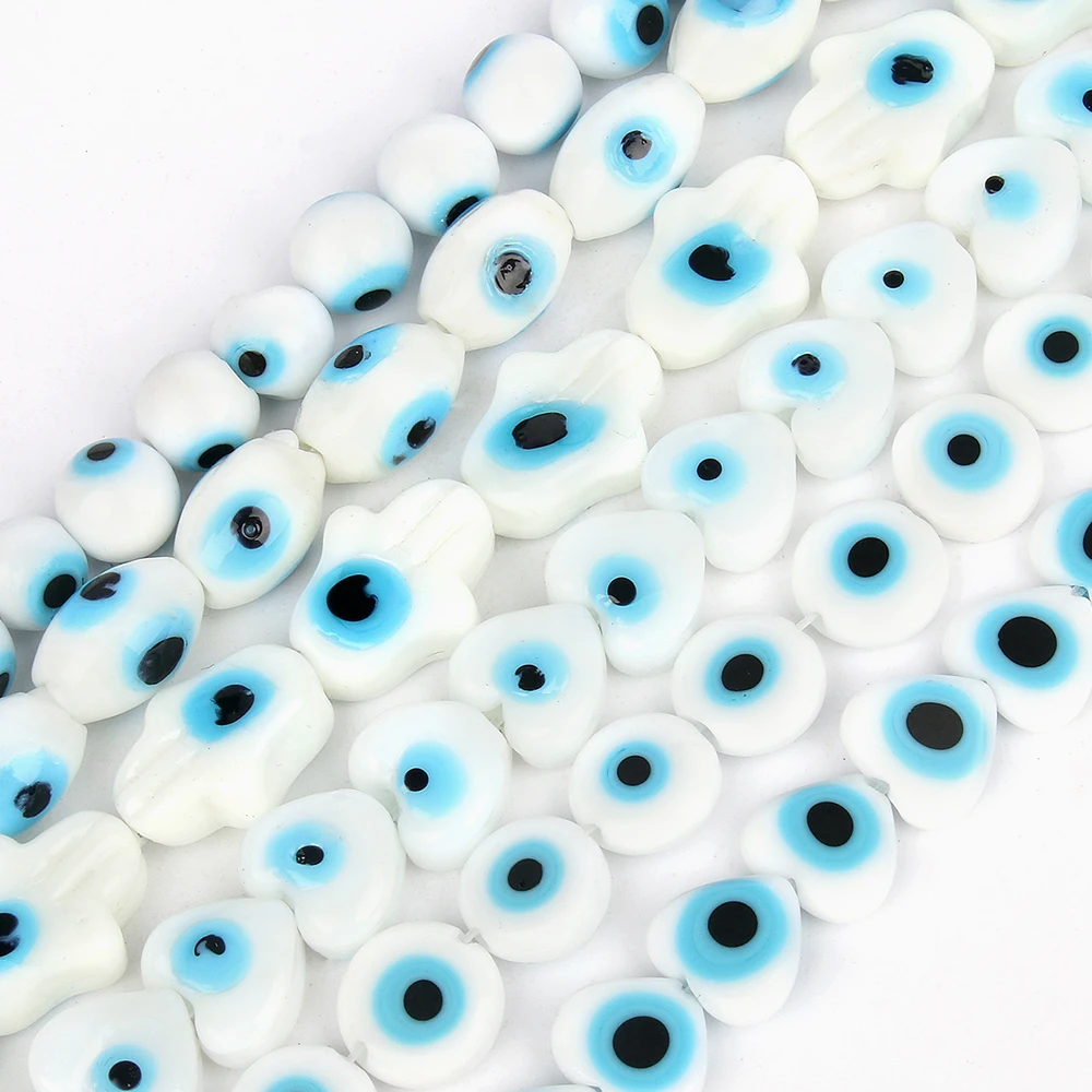 Irregular/Oval/Heart/Ball Shape White Blue Evil Glass Eye Beads for Jewelry Making DIY 15'