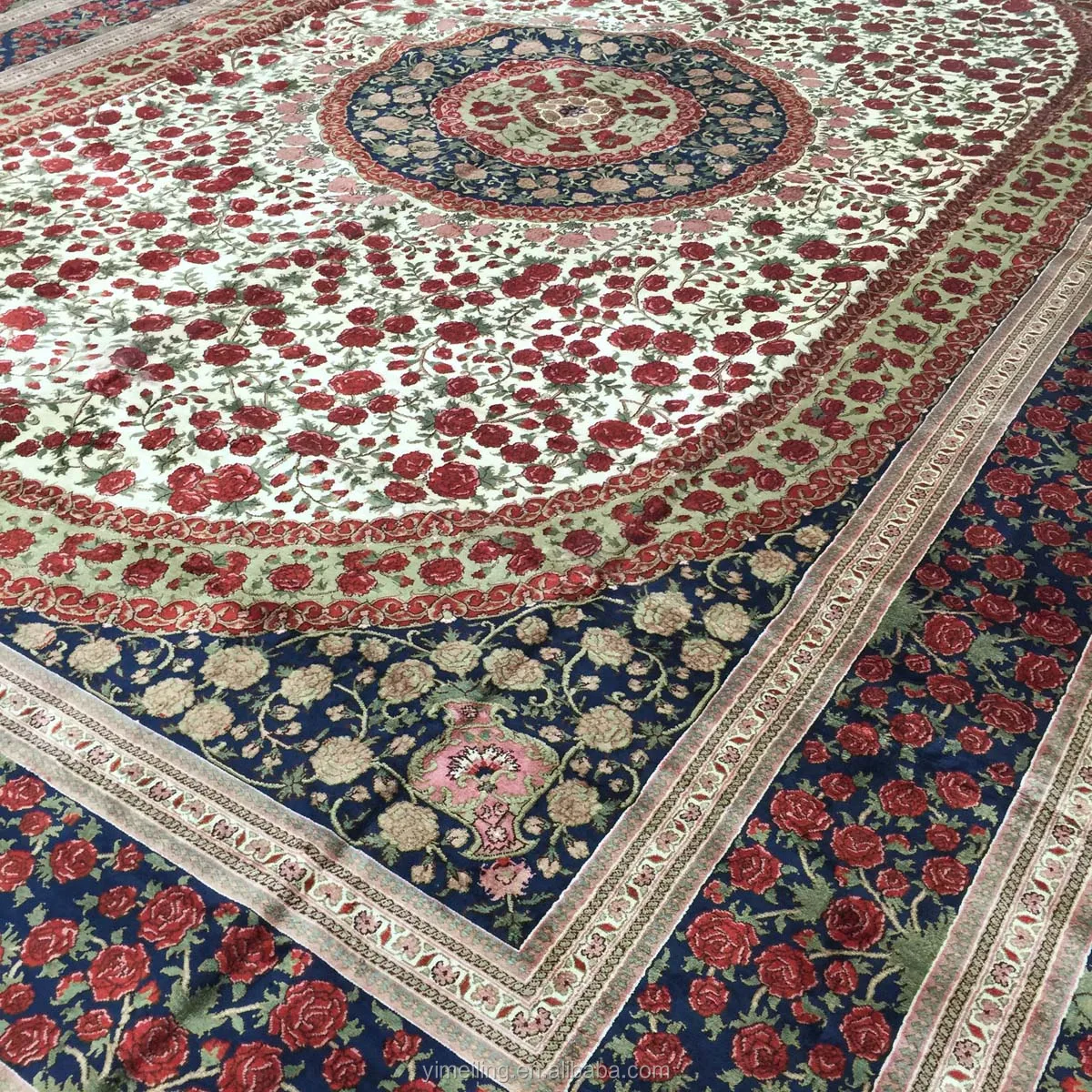 Big Size Oriental Chinese Antique Carpet Large Handmade Hand Knotted Silk Rugs for Living Room with Peony Design