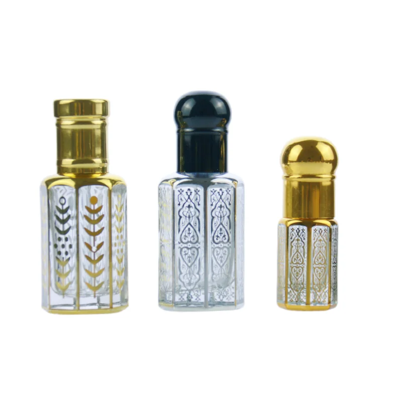 New Fancy 3ml 6ml 12ml Gold Silver Black Mini Empty Attar Oud Oil Bottle Essential Perfume Glass Bottles