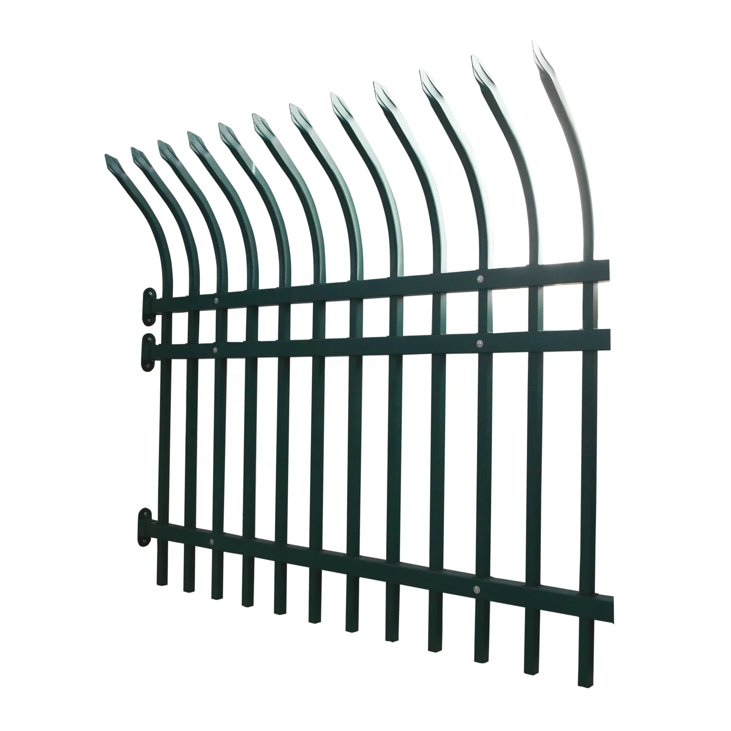 High quality wholesale black curved spear top steel fencing designs wrought iron fences for houses