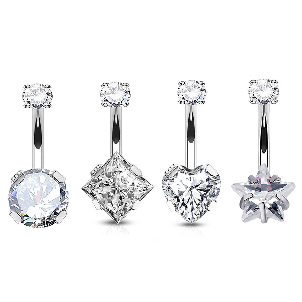 Gaby ASTM F136 Titanium Belly Rings Clear Heart Star Round Cubic Zirconia Navel Ring Belly Button Ring G23 Body Piercing Jewelry