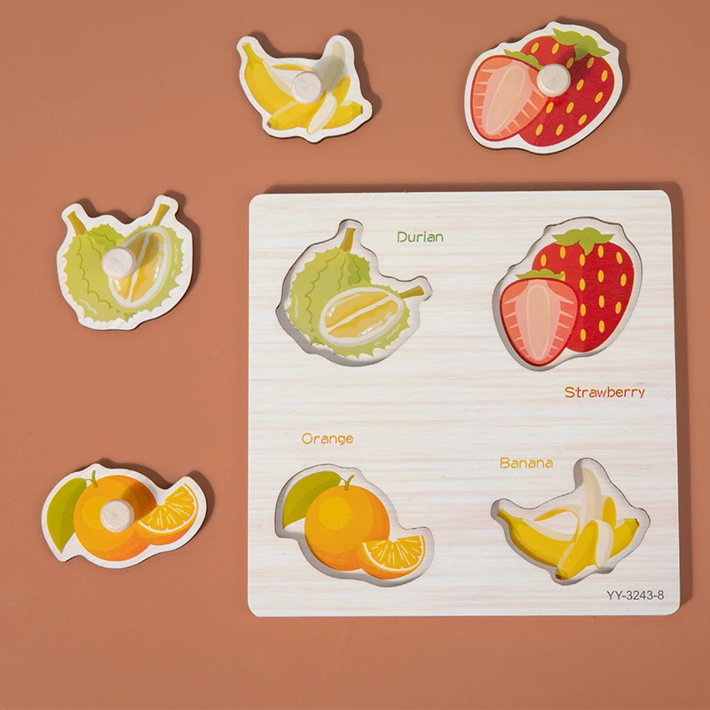 Simple Small Wooden Peg Puzzle Cartoon Animal Shape Early Educational Matching Puzzle Toys Learning Hand Grab Board Puzzle