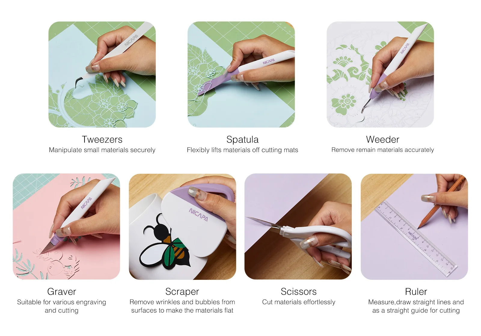 Nicapa Purple 7 Pieces HTV Vinyl Weeding Craft Tools Set for Silhouette/Siser/Oracal 631 651 751 Vinyl